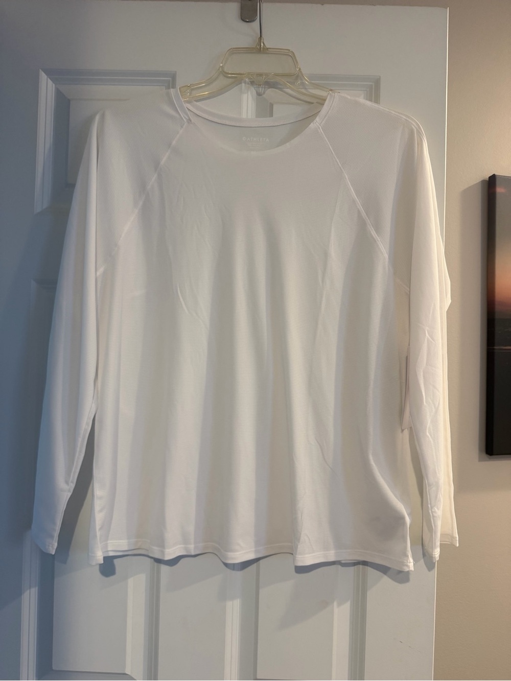 Athleta Grid Knit White Long Sleeve Performance Tee